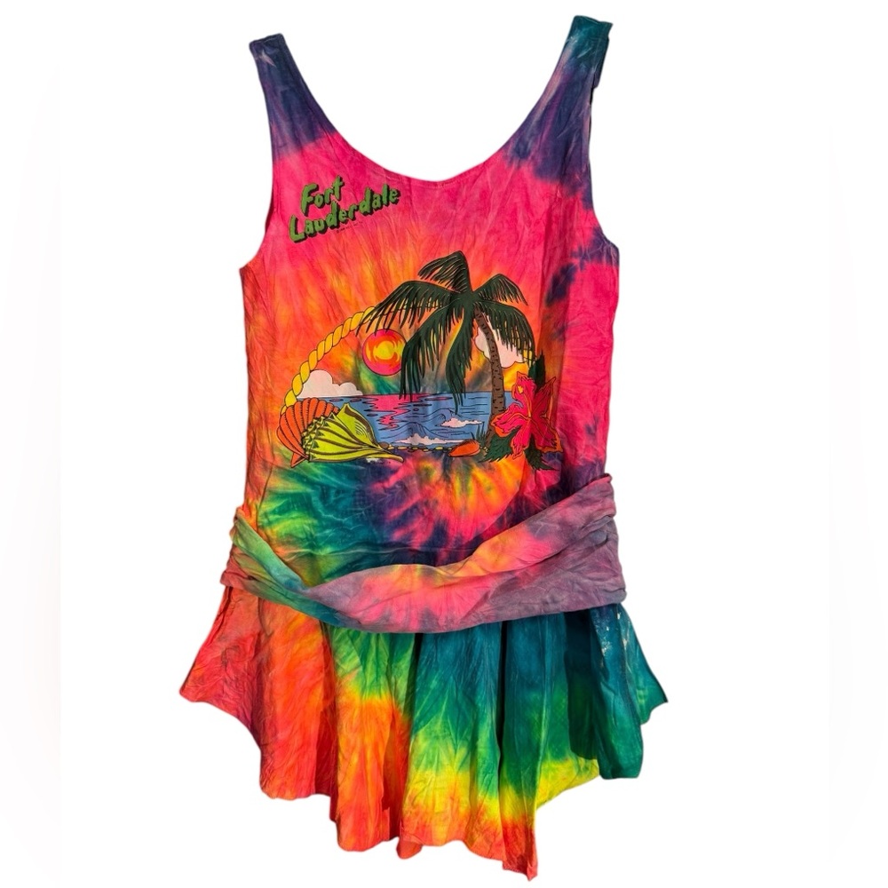 Vintage 1990 Star on the Beach Colorful Tie-Dye Swim Cover Up Romper Shorts